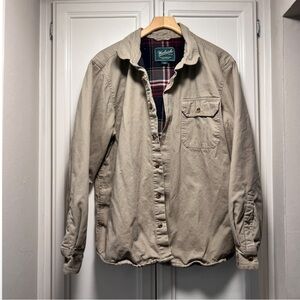 Woolrich Light Khaki Tan Button Up Jacket Men’s Size Large Barn Style Outterwear